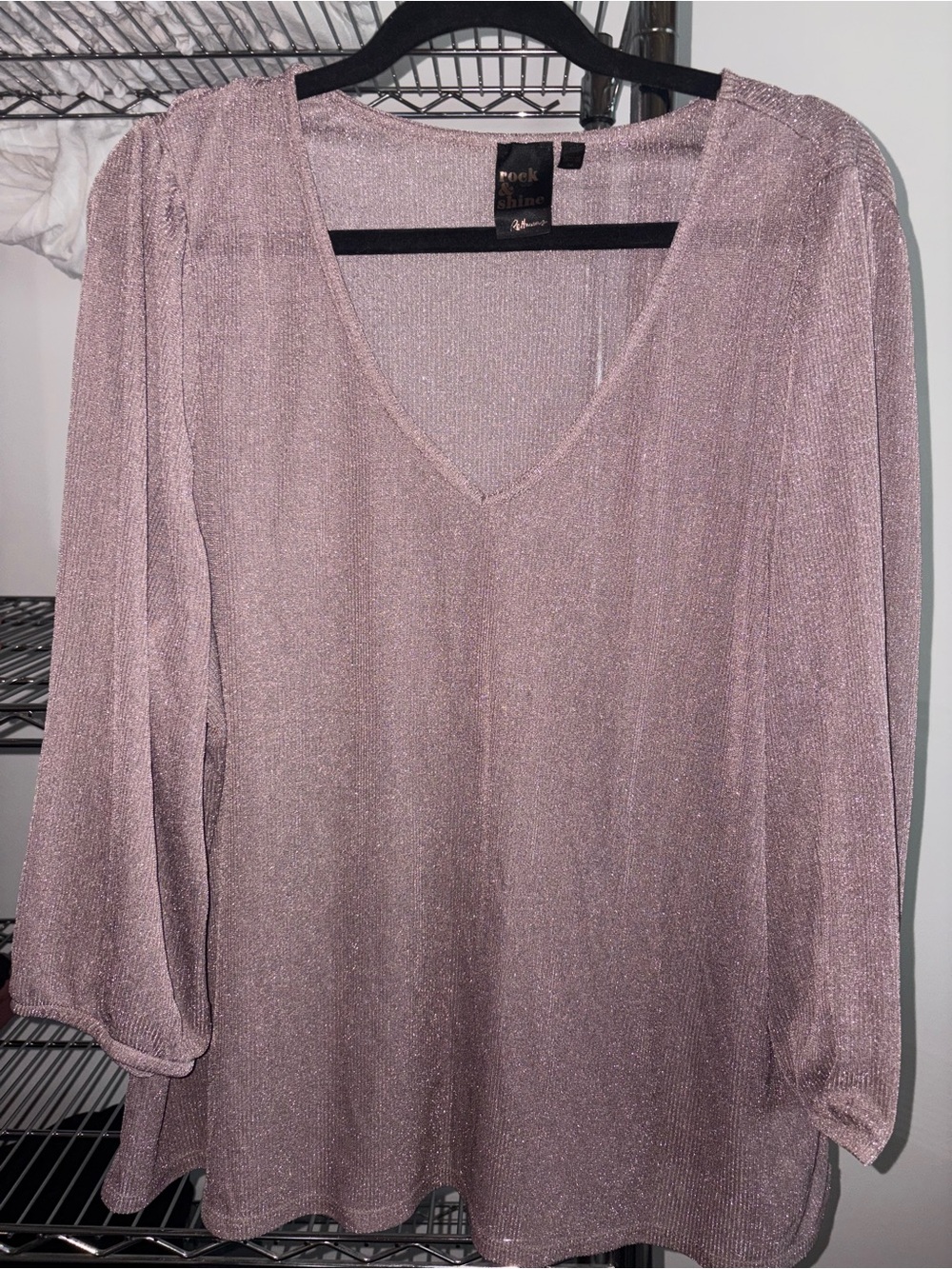 Shimmery Pink V-Neck Women’s Top